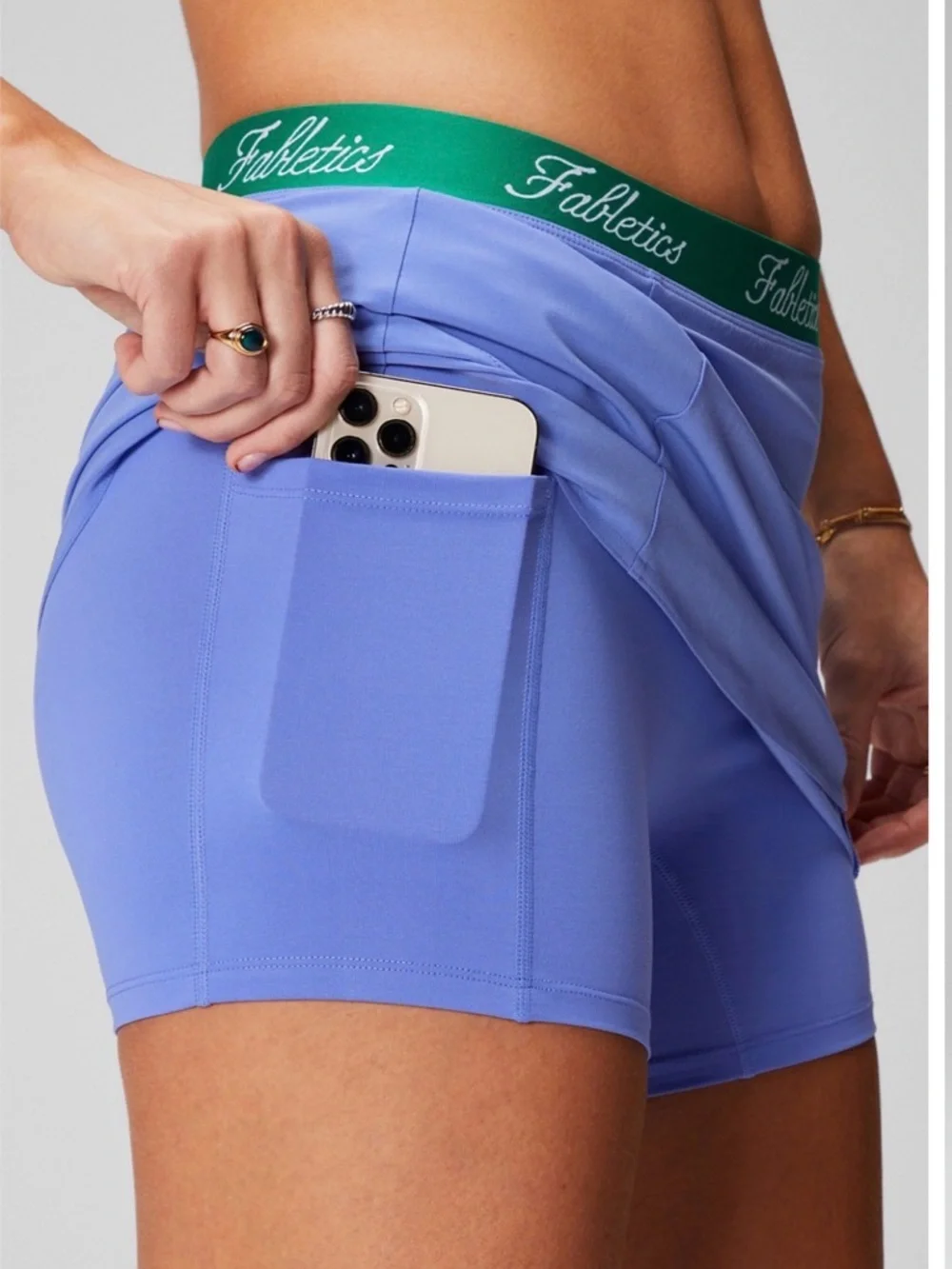 Fabletics Periwinkle Athletic Skort with Green Logo Waistband - Picture 2 of 8